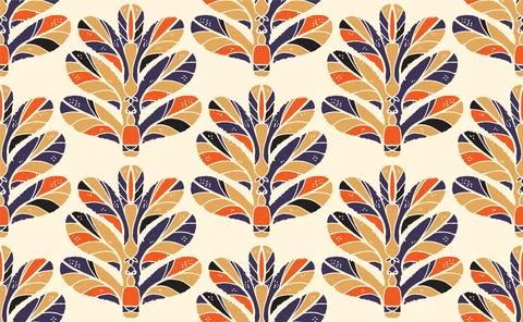 Seamless floral pattern with stylized decorative leaves in folk art style. Vi Stock Illustration