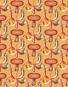 Seamless floral pattern with stylized decorative flowers and leaves in folk a Stock Illustration