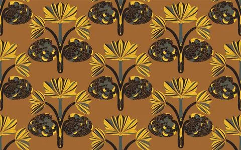 Seamless floral pattern with stylized decorative flowers and leaves in folk a Stock Illustration