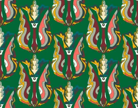 Seamless floral pattern with stylized decorative flowers and leaves in folk a Stock Illustration