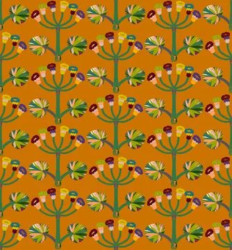 Seamless floral pattern with stylized decorative flowers and leaves in folk a Stock Illustration