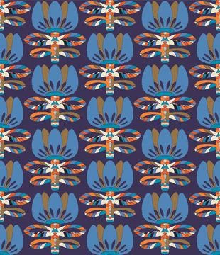 Seamless floral pattern with stylized decorative flowers and leaves in folk a 스톡 일러스트