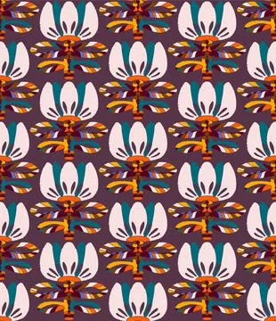 Seamless floral pattern with stylized decorative flowers and leaves in folk a Stock Illustration