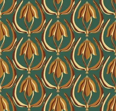 Seamless floral pattern with stylized decorative flowers and leaves in folk a Stock-Illustration