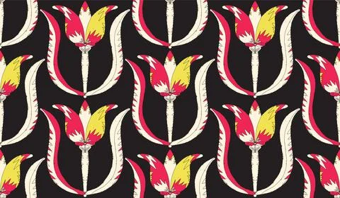 Seamless floral pattern with stylized decorative flowers and leaves in folk a Stock Illustration