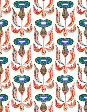 Seamless floral pattern with stylized decorative flowers and leaves in folk a Stock Illustration