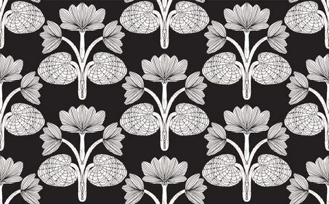 Seamless floral pattern with stylized decorative flowers and leaves in folk a Stock Illustration