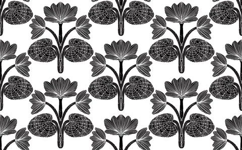 Seamless floral pattern with stylized decorative flowers and leaves in folk a Stock Illustration