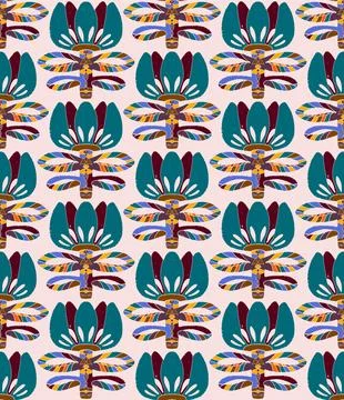 Seamless floral pattern with stylized decorative flowers and leaves in folk a Stock Illustration