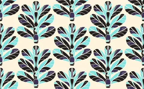 Seamless floral pattern with stylized decorative leaves in folk art style. Vi Stock Illustration