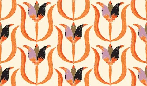 Seamless floral pattern with stylized decorative flowers and leaves in folk a Stock Illustration