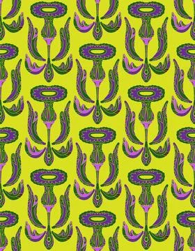 Seamless floral pattern with stylized decorative flowers and leaves in folk a Stock Illustration