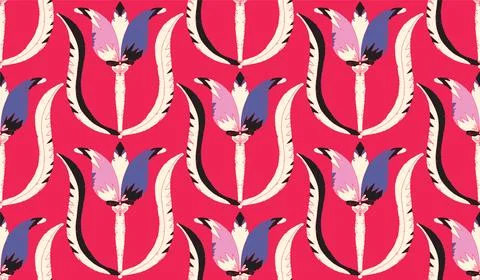 Seamless floral pattern with stylized decorative flowers and leaves in folk a Stock Illustration