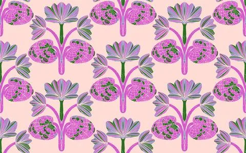 Seamless floral pattern with stylized decorative flowers and leaves in folk a Stock Illustration