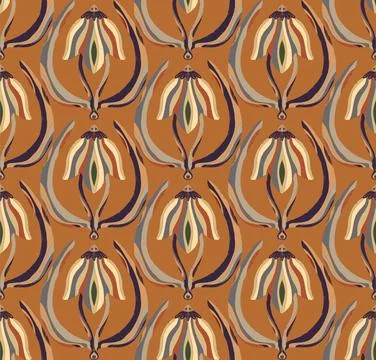 Seamless floral pattern with stylized decorative flowers and leaves in folk a Illustrazione stock