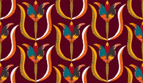 Seamless floral pattern with stylized decorative flowers and leaves in folk a Stock Illustration
