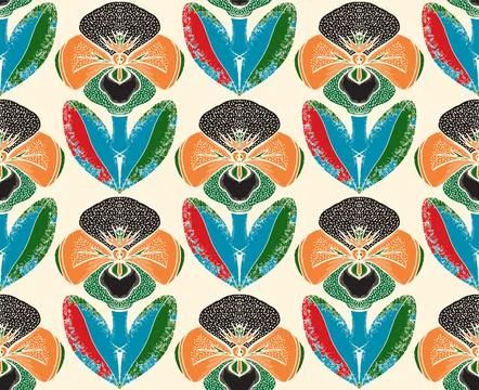 Seamless floral pattern with stylized decorative flowers and leaves in folk a Stock Illustration
