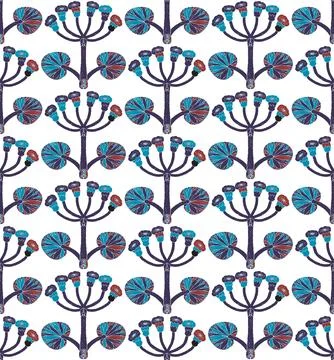 Seamless floral pattern with stylized decorative flowers and leaves in folk a Stock Illustration