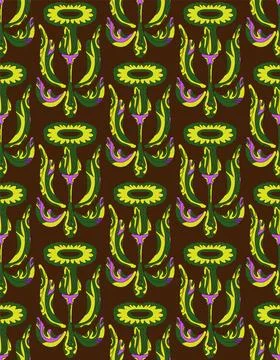 Seamless floral pattern with stylized decorative flowers and leaves in folk a Stock Illustration