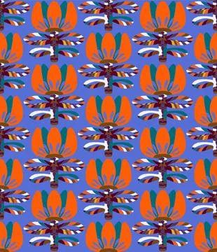Seamless floral pattern with stylized decorative flowers and leaves in folk a Stock Illustration