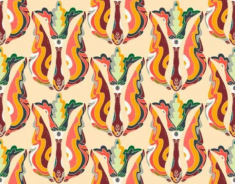 Seamless floral pattern with stylized decorative flowers and leaves in folk a Stock Illustration