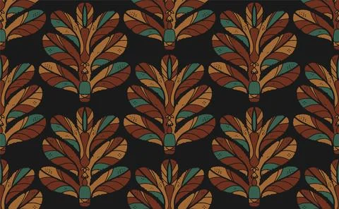 Seamless floral pattern with stylized decorative leaves in folk art style. Vi Illustrazione stock