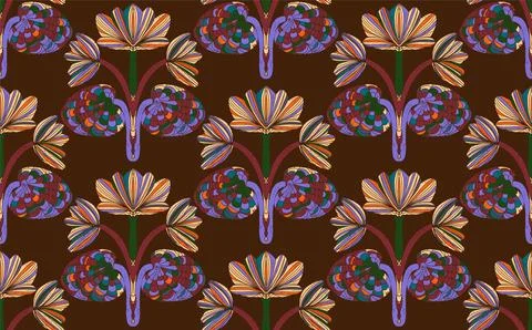 Seamless floral pattern with stylized decorative flowers and leaves in folk a Stock Illustration