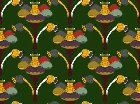 Seamless floral pattern with stylized decorative flowers and leaves in folk a Illustrazione stock