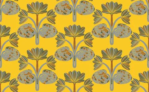 Seamless floral pattern with stylized decorative flowers and leaves in folk a Illustrazione stock