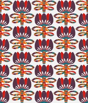Seamless floral pattern with stylized decorative flowers and leaves in folk a Ilustración de archivo