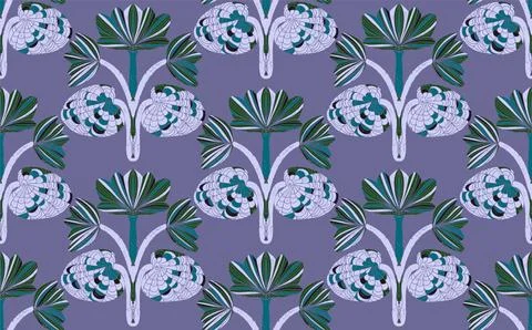Seamless floral pattern with stylized decorative flowers and leaves in folk a Stock Illustration
