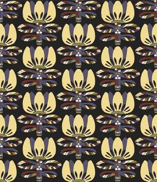 Seamless floral pattern with stylized decorative flowers and leaves in folk a Stock Illustration