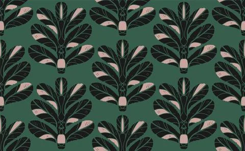 Seamless floral pattern with stylized decorative leaves in folk art style. Vi Stock Illustration