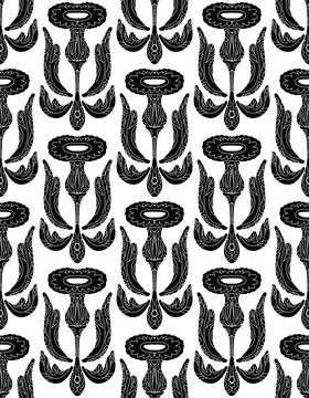 Seamless floral pattern with stylized decorative flowers and leaves in folk a Stock Illustration