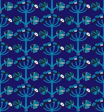 Seamless floral pattern with stylized decorative flowers and leaves in folk a Illustrazione stock