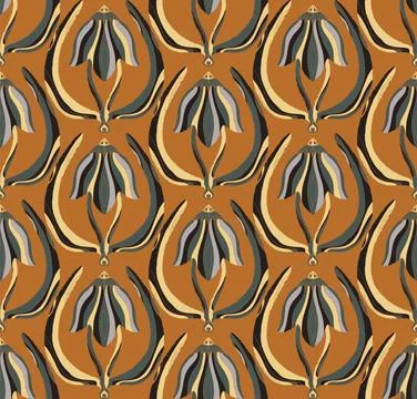 Seamless floral pattern with stylized decorative flowers and leaves in folk a Illustrazione stock