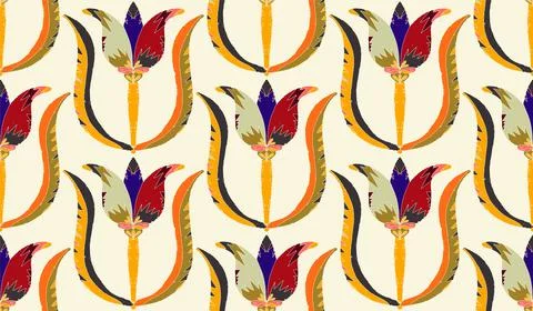 Seamless floral pattern with stylized decorative flowers and leaves in folk a Stock Illustration