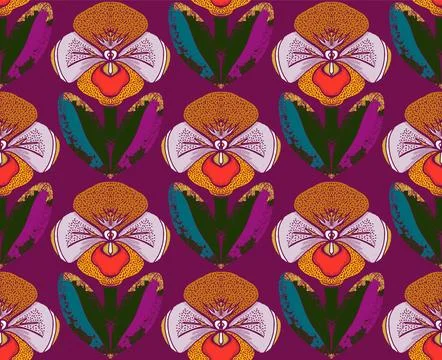 Seamless floral pattern with stylized decorative flowers and leaves in folk a Stock Illustration