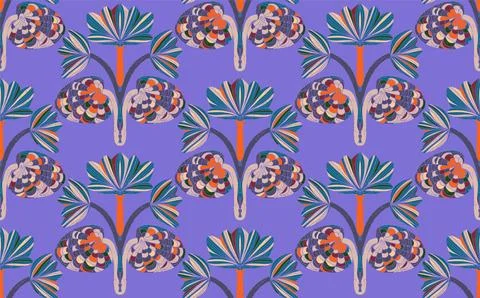 Seamless floral pattern with stylized decorative flowers and leaves in folk a Stock Illustration