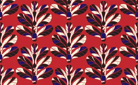 Seamless floral pattern with stylized decorative leaves in folk art style. Vi Stock Illustration