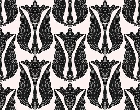 Seamless floral pattern with stylized decorative flowers and leaves in folk a Stock Illustration