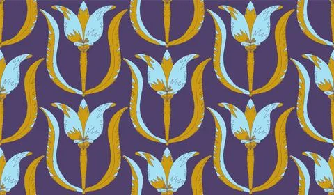 Seamless floral pattern with stylized decorative flowers and leaves in folk a Stock Illustration
