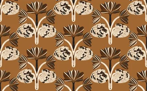 Seamless floral pattern with stylized decorative flowers and leaves in folk a Stock Illustration