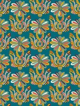 Seamless floral pattern with stylized decorative flowers and leaves in folk a Stock Illustration
