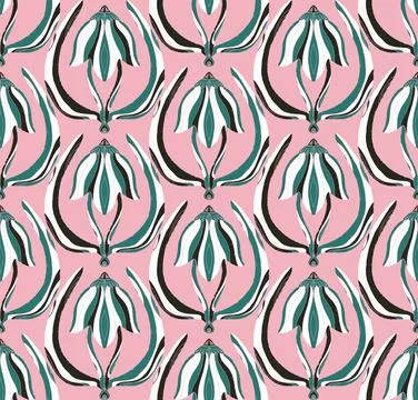 Seamless floral pattern with stylized decorative flowers and leaves in folk a Stock Illustration