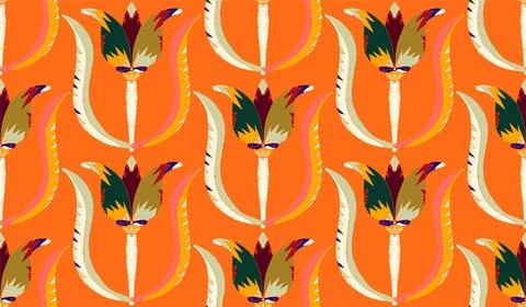 Seamless floral pattern with stylized decorative flowers and leaves in folk a Stock Illustration