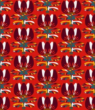 Seamless floral pattern with stylized decorative flowers and leaves in folk a Stock Illustration