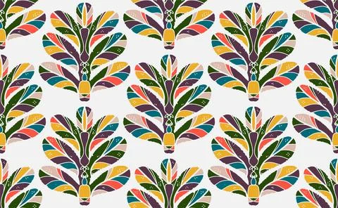 Seamless floral pattern with stylized decorative leaves in folk art style. Vi Stock Illustration