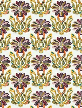 Seamless floral pattern with stylized decorative flowers and leaves in folk a Stock Illustration