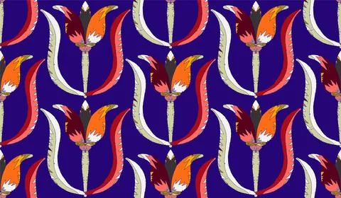Seamless floral pattern with stylized decorative flowers and leaves in folk a Stock Illustration